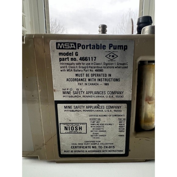 MSA Portable Pump Model G Part No 466117 Industrial Air Quailty Control Device - Picture 2 of 8